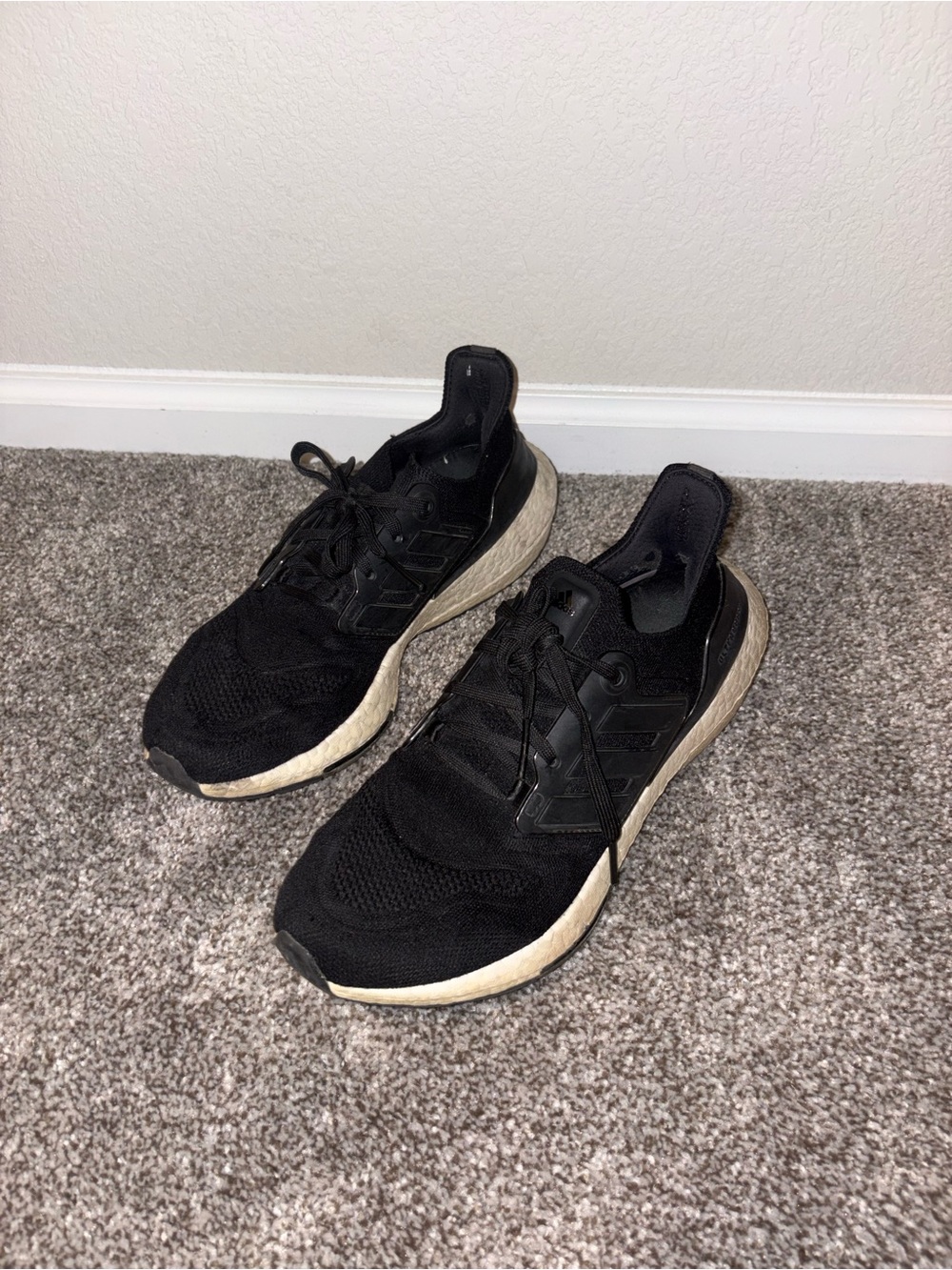 Adidas Black Ultraboosts with White Soles